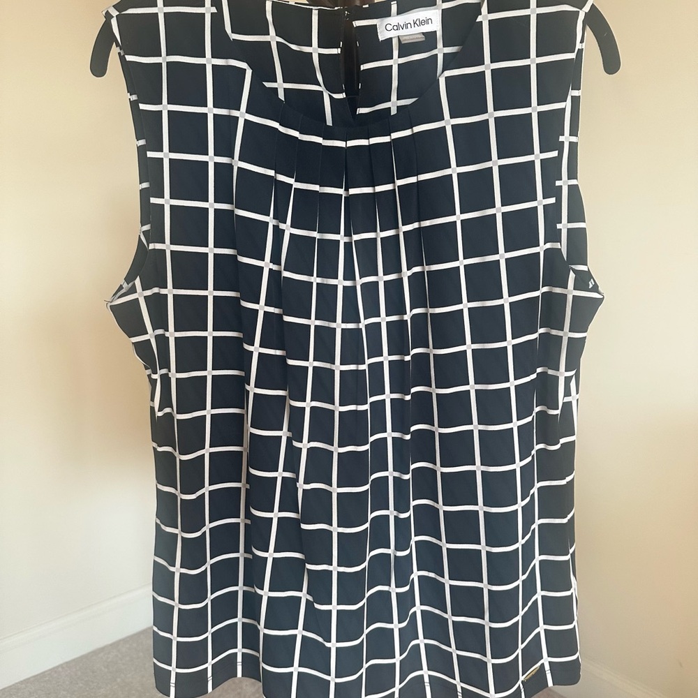 Calvin Klein Women's Black and White Checkered Blouse